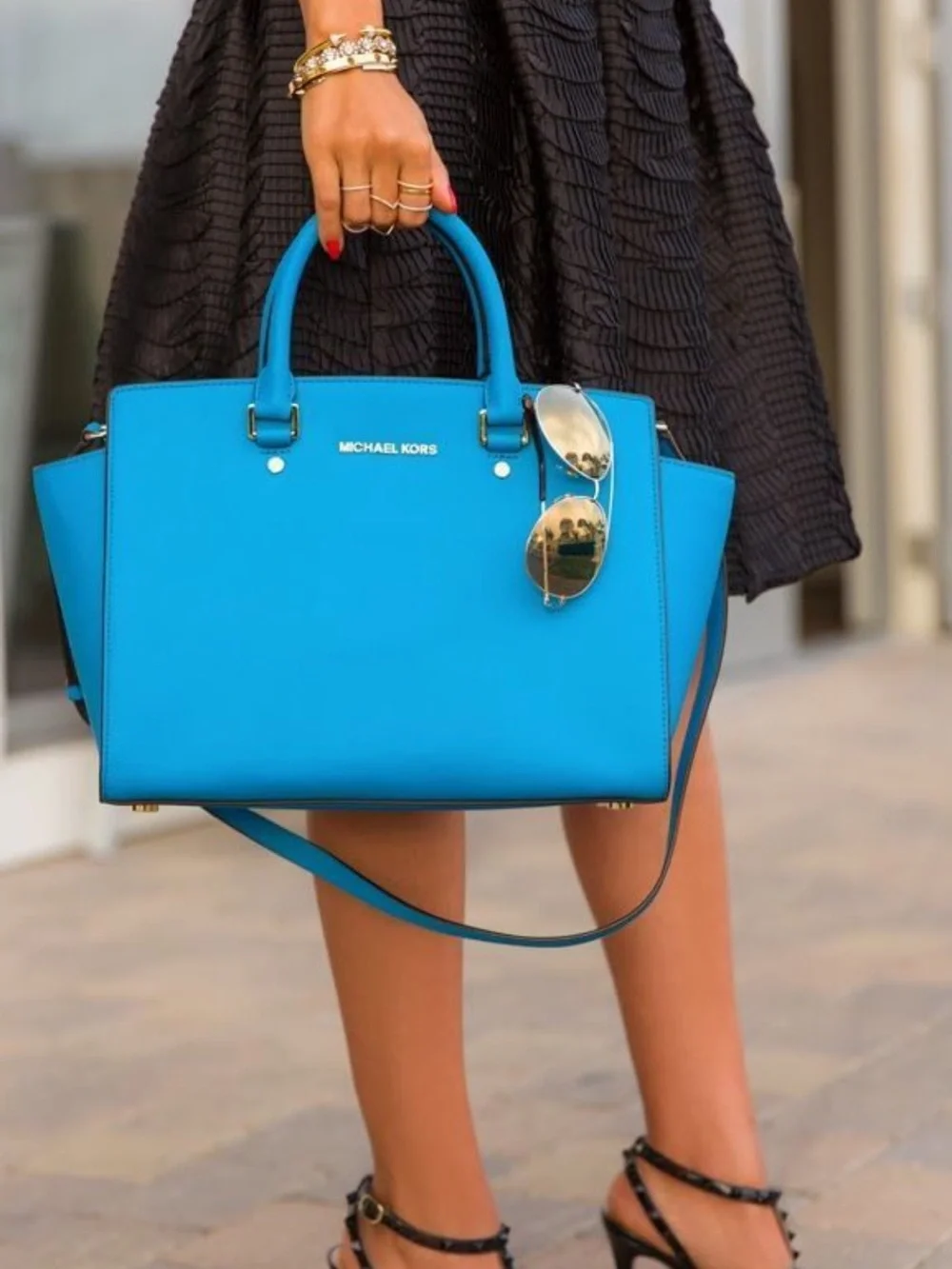 Beautiful Michael Kors Selma Large Heritage Blue Saffiano Leather Satchel